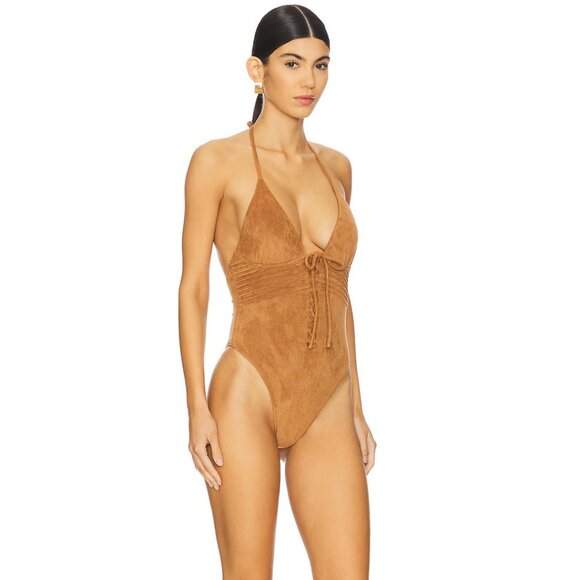 NWT Frankies Bikinis x Bella Hadid Barrel Suede One-Piece Swimsuit - Picture 3 of 4